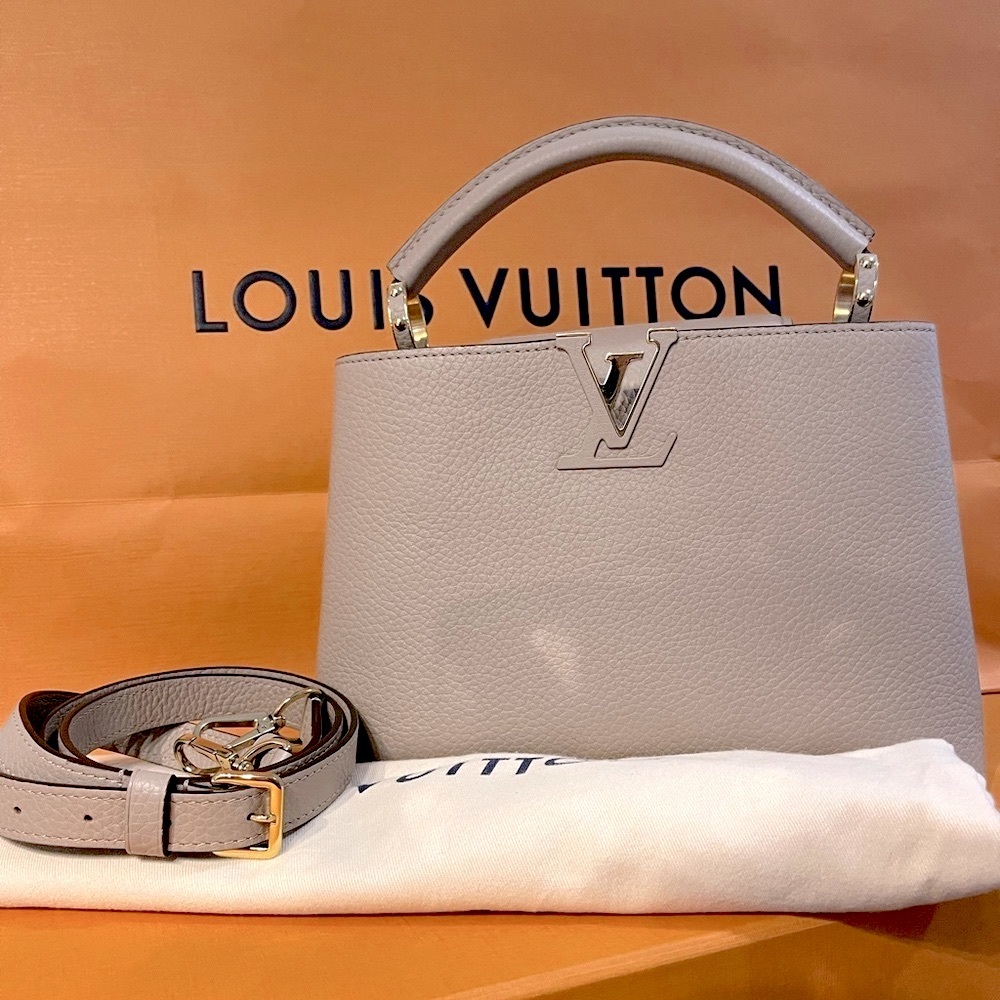 Louis Vuitton Capucine BB Taurillon Leather Iconic Bag Purse Taupe Galet Pebble - Picture 2 of 15